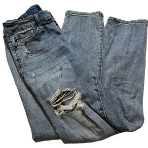 Judy Blue Jeans Womens 26 Blue Distressed Boyfriend Cropped Streetwear Trendy